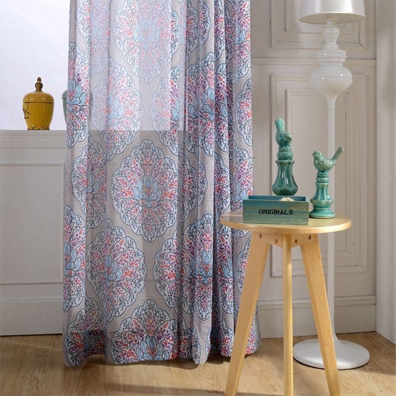 Tryckta Blommiga Fönstergardiner I Tyll För Vardagsrum