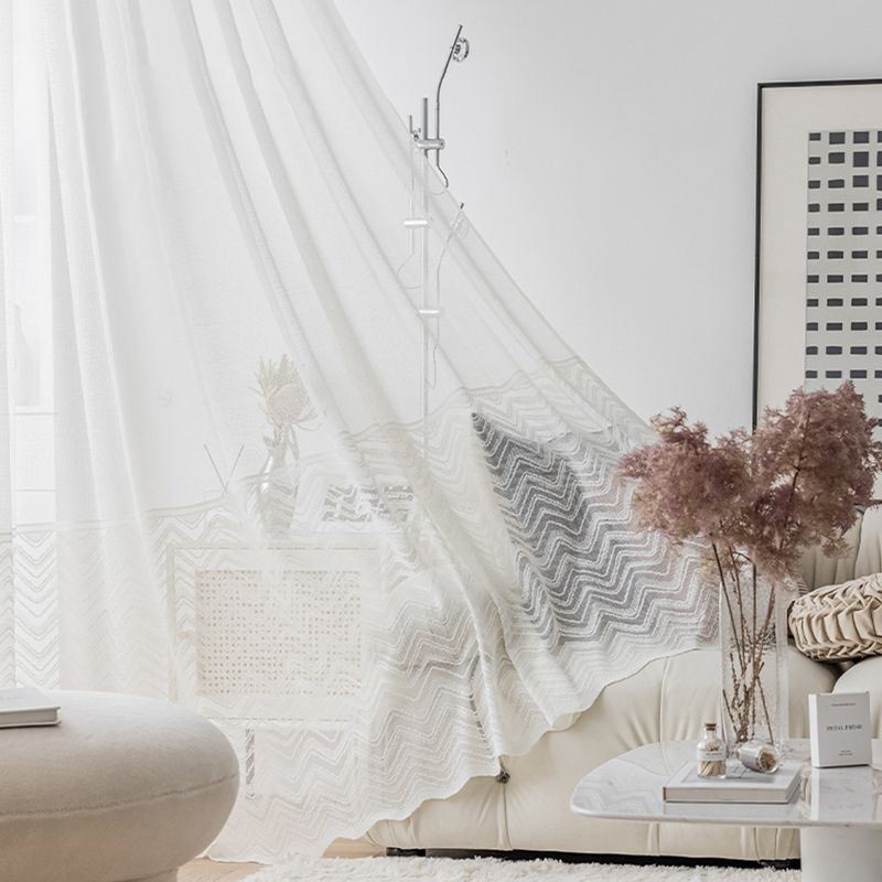 Modern Geometrisk Vågmönster Fönsterskärm Balkong Broderad Vit Gardin Måttbeställd Gardin