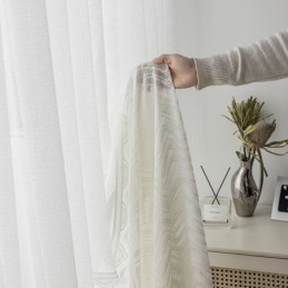 Modern Geometrisk Vågmönster Fönsterskärm Balkong Broderad Vit Gardin Måttbeställd Gardin