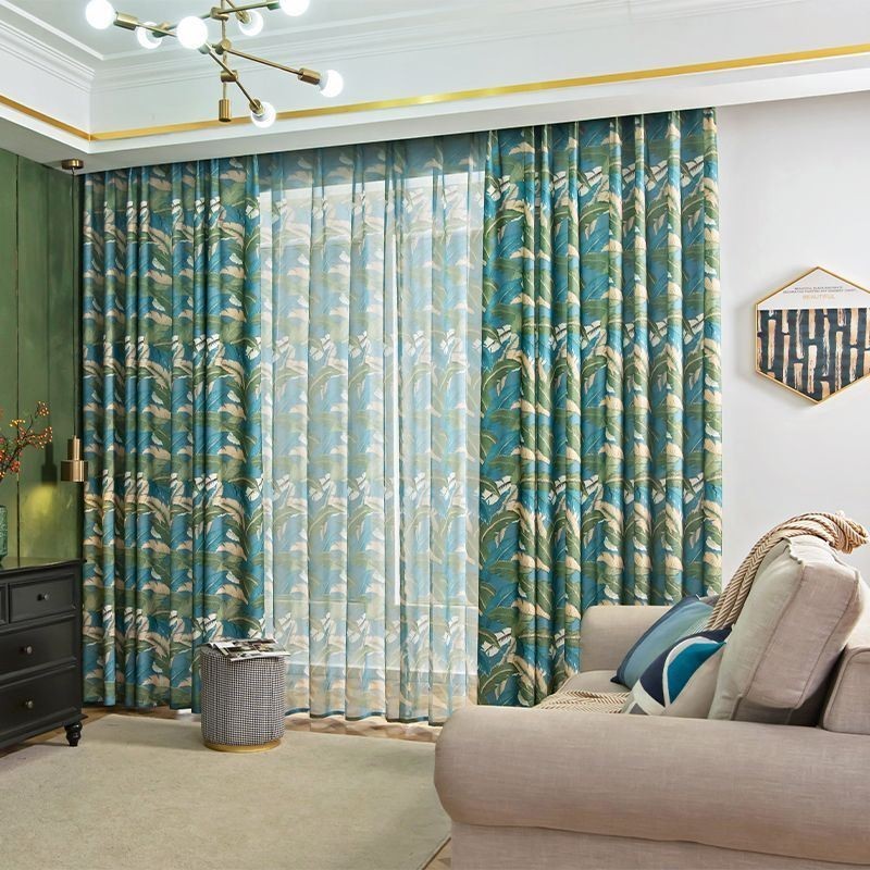 Gardiner I Bomull Och Linne I Amerikansk Stil Med Bananbladstryck