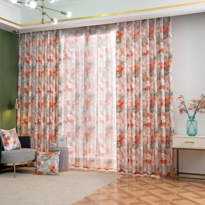 Gardin I Bomull Och Linne, Måttbeställd Gardin, Amerikansk Stil, Blommönster