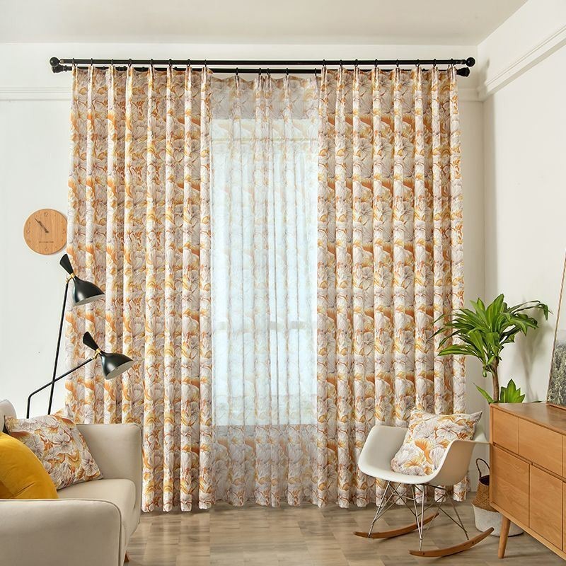 Halvmörkläggningsgardin Måttbeställd Gardin I Amerikansk Stil Med Växttryck