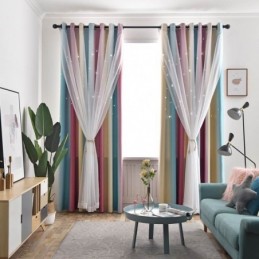 Mörkläggningsgardin Måttbeställd Gardin Ihålig Stjärna Med Transparent Sken, Sovrum