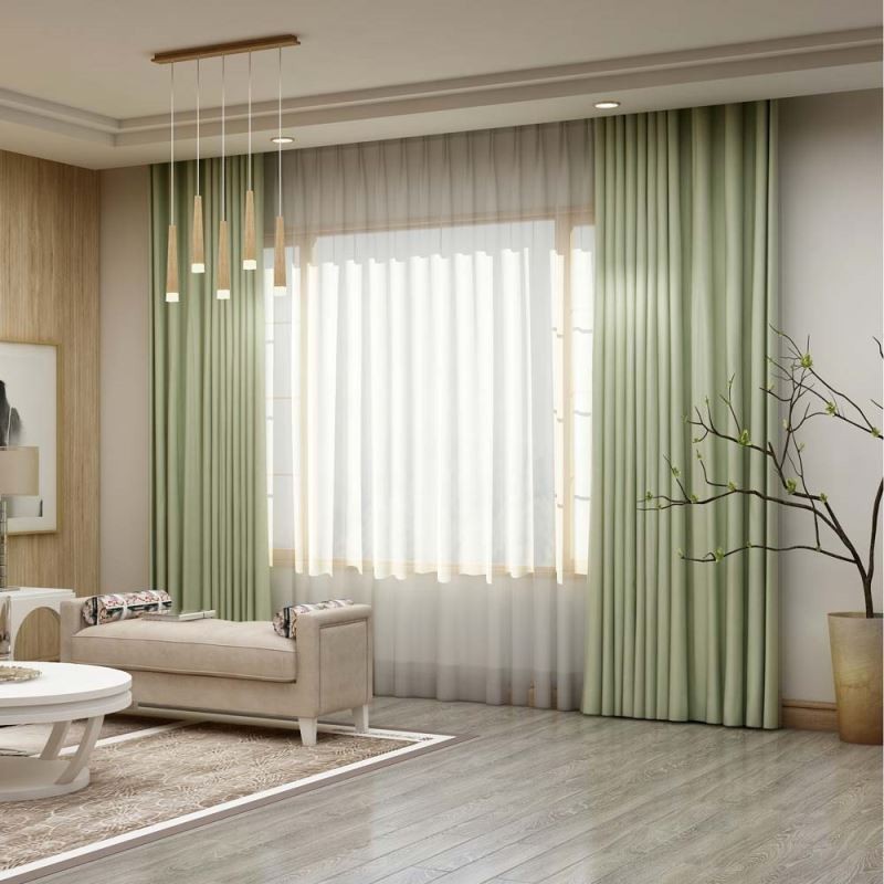 Enfärgad Ljusgrön Gardin Måttbeställd Modern Sidenimitation Vardagsrum Sovrum Mörkläggningstyg