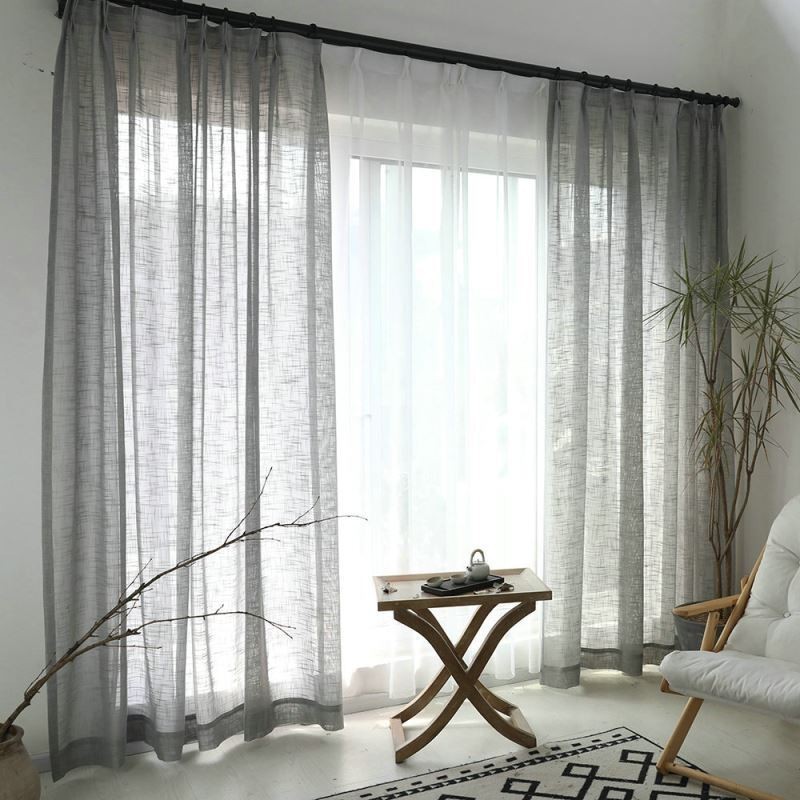 Grå Transparent Gardin Måttbeställd Andasgardin Enfärgad Voile Vardagsrum Sovrum