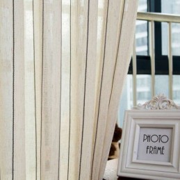 Nordisk Enkel, Skir Gardin, Måttbeställd, Ränder, Jacquard, Miljöskyddande Linneblandat Tyg