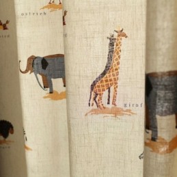 Beige Tecknat Mönster Gardin Måttbeställd Gardin Lejon Giraff Elefant Barnrumsgardiner