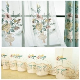 Andningsbar Broderad Transparent Gardin Måttbeställd Gardin Lyxig Amerikansk Fönsterbehandling