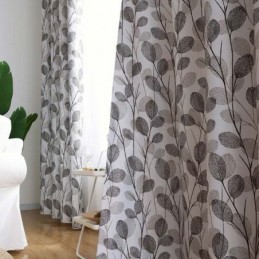 Enkel Lövtryckt Gardin Måttbeställd Gardin Nordisk Stil Grå Vardagsrumssovrum Arbetsrum Tyg