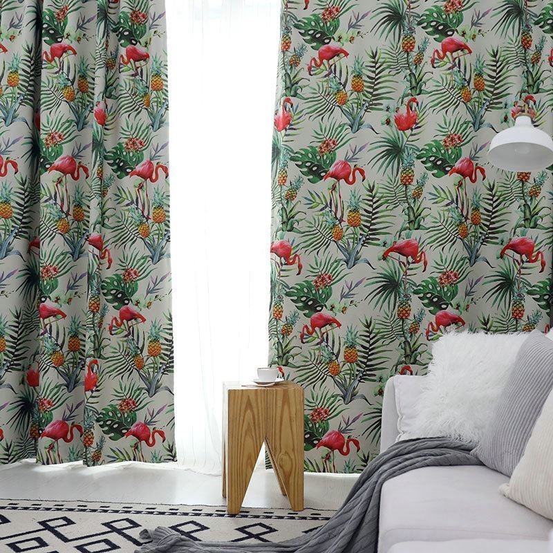 Mörkläggningsgardin Med Flamingomotiv, Måttbeställd Gardin, Måttbeställd Gardin, Djurtema Med Djungeltema