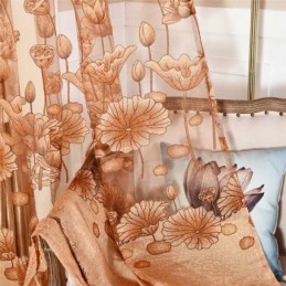 Modern Minimalistisk Voilegardin Måttbeställd Brun Jacquardgardin Vardagsrumsfönster Transparent