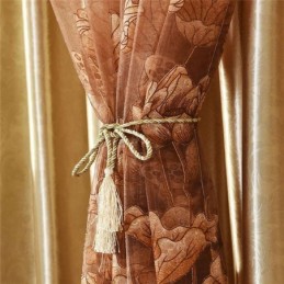 Modern Minimalistisk Voilegardin Måttbeställd Brun Jacquardgardin Vardagsrumsfönster Transparent