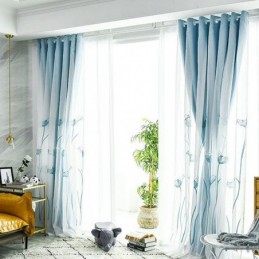 Mörkläggningsgardin I Amerikansk Stil, Måttbeställd, Lotusbladsbroderi