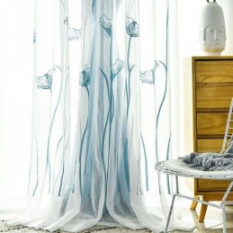 Mörkläggningsgardin I Amerikansk Stil, Måttbeställd, Lotusbladsbroderi