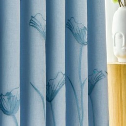 Mörkläggningsgardin I Amerikansk Stil, Måttbeställd, Lotusbladsbroderi