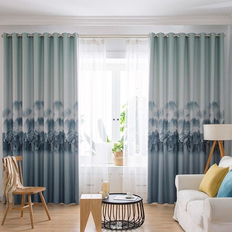 Högprecisionsgardiner Moderna Enkelt Bläck Landskapstryck