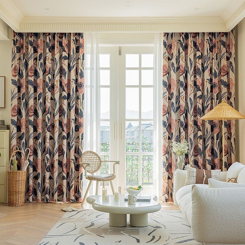 Måttbeställd Bomullsgardin Med Växttryck I Amerikansk Stil, Mörkläggningsgardin
