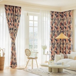 Måttbeställd Bomullsgardin Med Växttryck I Amerikansk Stil, Mörkläggningsgardin