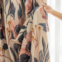 Måttbeställd Bomullsgardin Med Växttryck I Amerikansk Stil, Mörkläggningsgardin