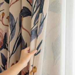 Måttbeställd Bomullsgardin Med Växttryck I Amerikansk Stil, Mörkläggningsgardin