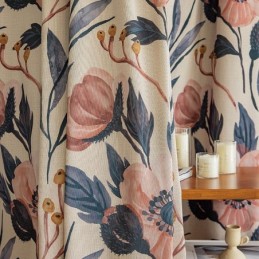 Måttbeställd Bomullsgardin Med Växttryck I Amerikansk Stil, Mörkläggningsgardin