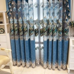 Halvmörkläggningsgardin Måttbeställd Gardin I Kinesisk Stil Med Chenillebroderi I Pipa För Vardagsrum Och Sovrum