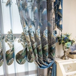 Halvmörkläggningsgardin Måttbeställd Gardin I Kinesisk Stil Med Chenillebroderi I Pipa För Vardagsrum Och Sovrum