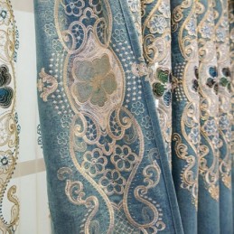 Halvmörkläggningsgardiner Europeisk Blommig Chenille Med Broderi För Vardagsrum/Sovrum