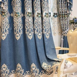 Halvmörkläggningsgardiner Europeisk Blommig Chenille Med Broderi För Vardagsrum/Sovrum