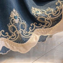 Halvmörkläggningsgardiner Europeisk Blommig Chenille Med Broderi För Vardagsrum/Sovrum