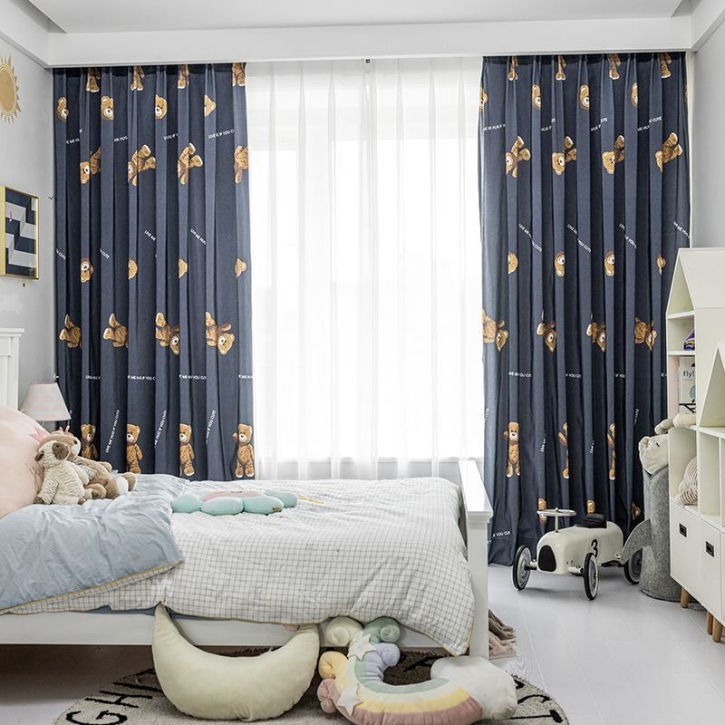 Måttbeställd Bomullsgardin Med Björntryck, Barnstil