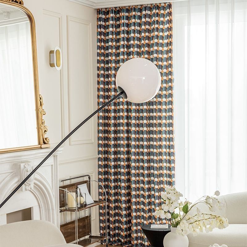 Mönstrad Chenillegardin I Nordisk Stil, Geometriskt Tryck, Mörkläggningsgardin