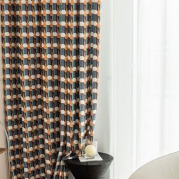 Mönstrad Chenillegardin I Nordisk Stil, Geometriskt Tryck, Mörkläggningsgardin