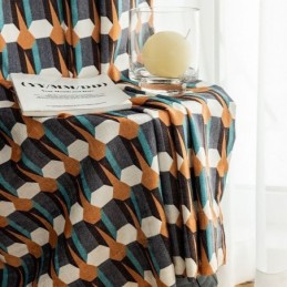 Mönstrad Chenillegardin I Nordisk Stil, Geometriskt Tryck, Mörkläggningsgardin