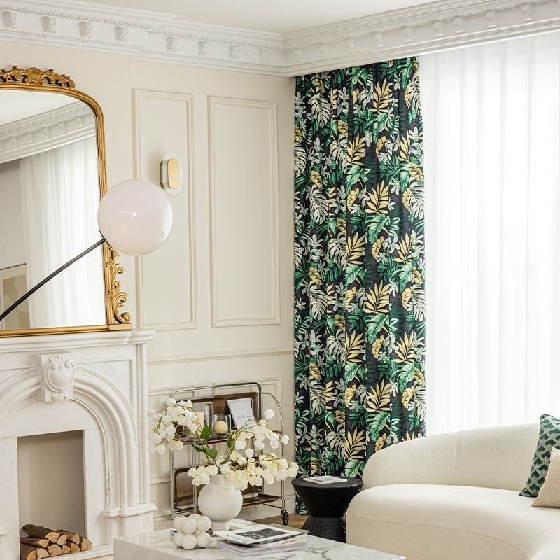 Mörkläggningsgardiner I Chenille Med Europeiskt Blommönster