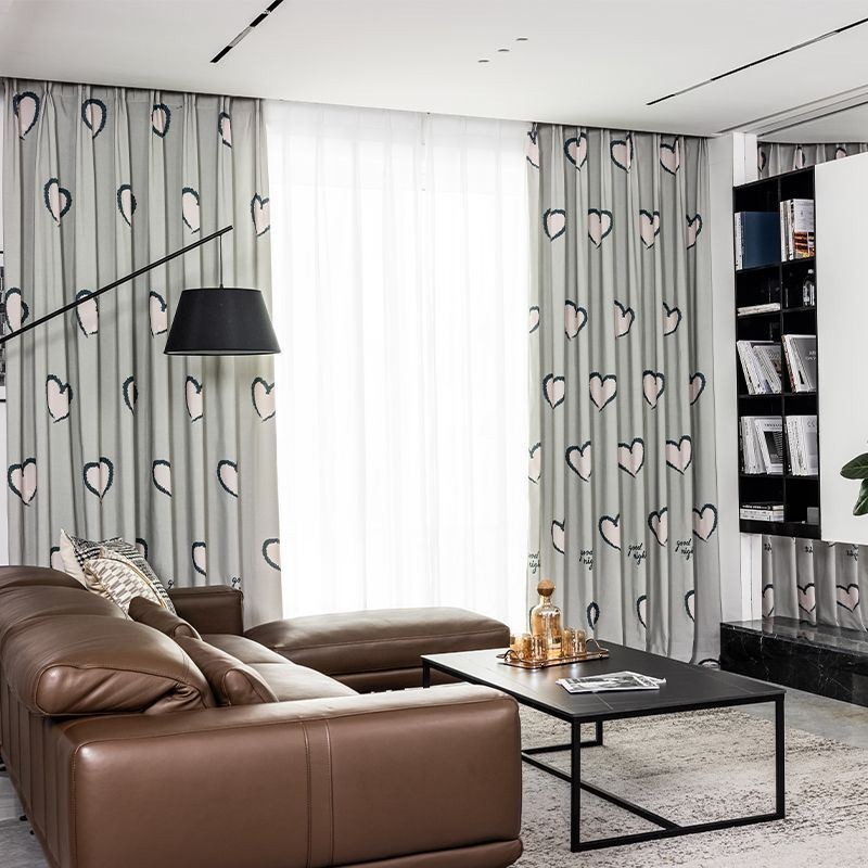 Bomullsgardin Måttbeställd Gardin Hjärtformad Tryckt Nordisk
