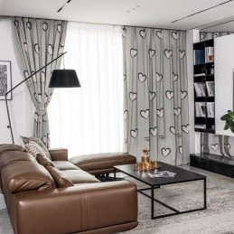 Bomullsgardin Måttbeställd Gardin Hjärtformad Tryckt Nordisk