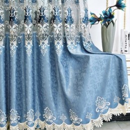 Halvmörkläggningsgardin Måttbeställd Gardin Med Europeisk Blombroderi För Vardagsrum/Sovrum