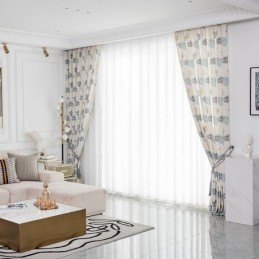 Måttbeställd Bomullsgardin I Nordisk Stil Med Lövtryck