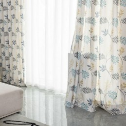 Måttbeställd Bomullsgardin I Nordisk Stil Med Lövtryck