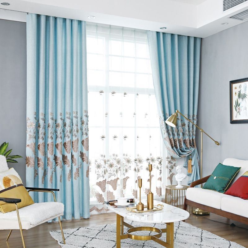 Nordiska Mörkläggningsgardiner Med Blombroderi För Vardagsrum Och Sovrum