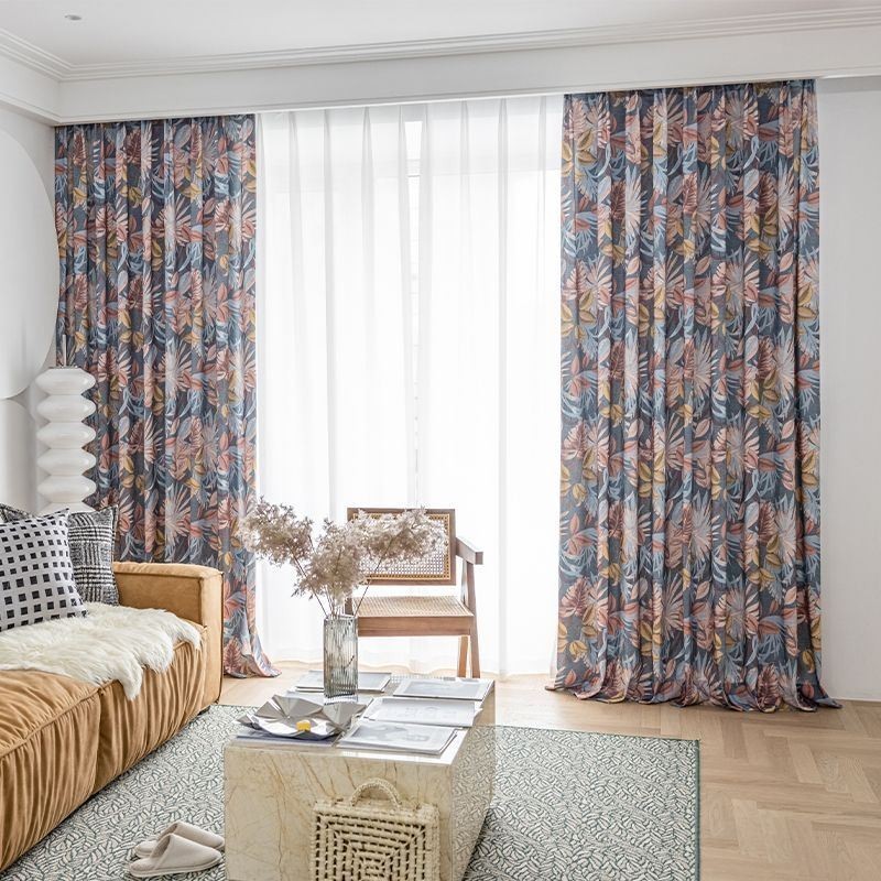 Måttbeställd Bomullsgardin Med Bladmönster I Amerikansk Stil