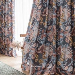 Måttbeställd Bomullsgardin Med Bladmönster I Amerikansk Stil