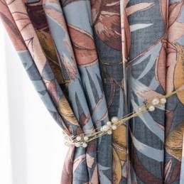 Måttbeställd Bomullsgardin Med Bladmönster I Amerikansk Stil