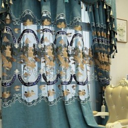 Chenille Halvmörkläggningsgardiner I Kinesisk Stil Med Bergsbroderi I Vardagsrums- Och Sovrumsstil