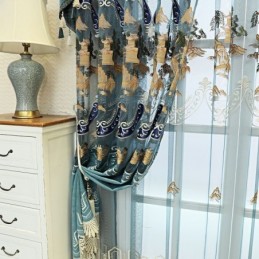 Chenille Halvmörkläggningsgardiner I Kinesisk Stil Med Bergsbroderi I Vardagsrums- Och Sovrumsstil