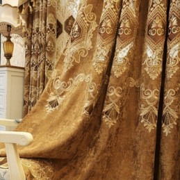 Måttbeställd Chenillegardin Med Broderi Av Europeiskt Blommönster För Vardagsrum Och Sovrum