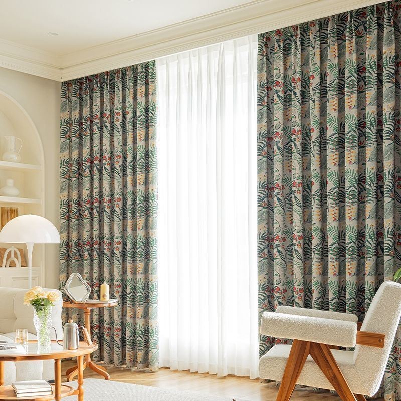 Bomullsgardin Måttbeställd Gardin Amerikansk Stil Med Växttryck