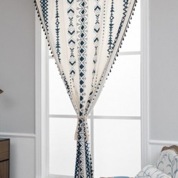 Geometriskt Tryckt Linnegardin Måttbeställd Gardin I Nordisk Stil För Vardagsrum/Sovrum