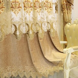 Mörkläggande Chenillegardin Med Måttbeställning, Europeisk Blombroderi, För Vardagsrum/Sovrum